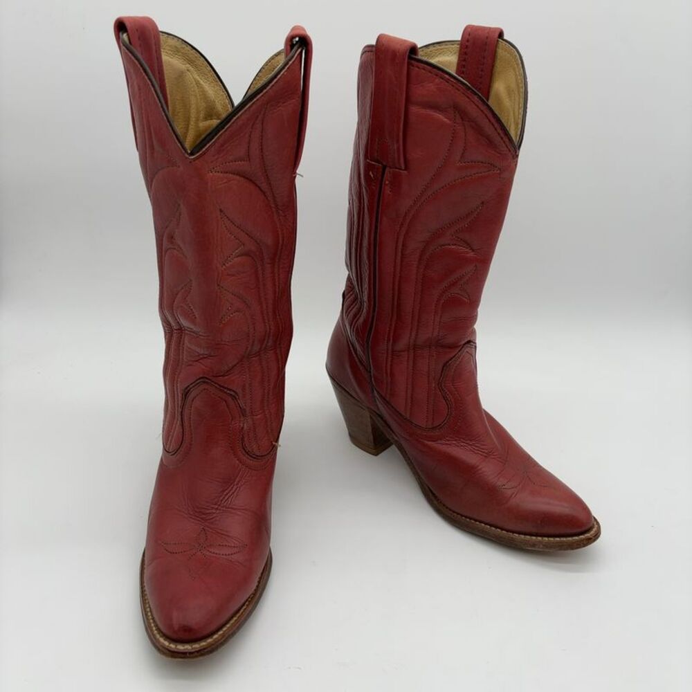 FRYE AND CO. Red Leather Western Heeled Boots